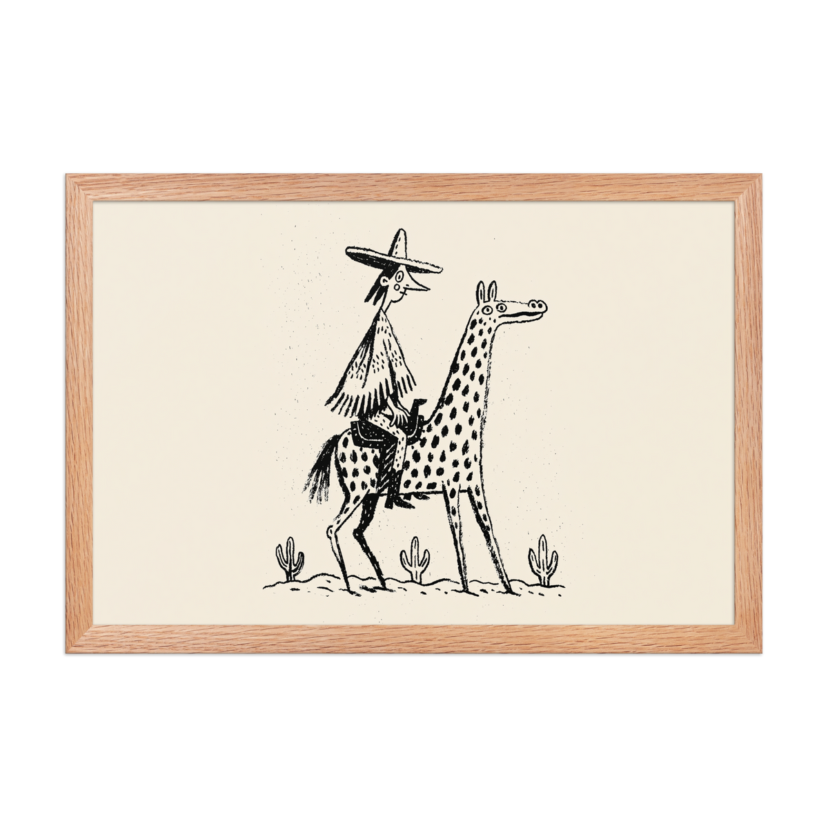 Desert Rider framed art in red oak frame, 12×18 inches