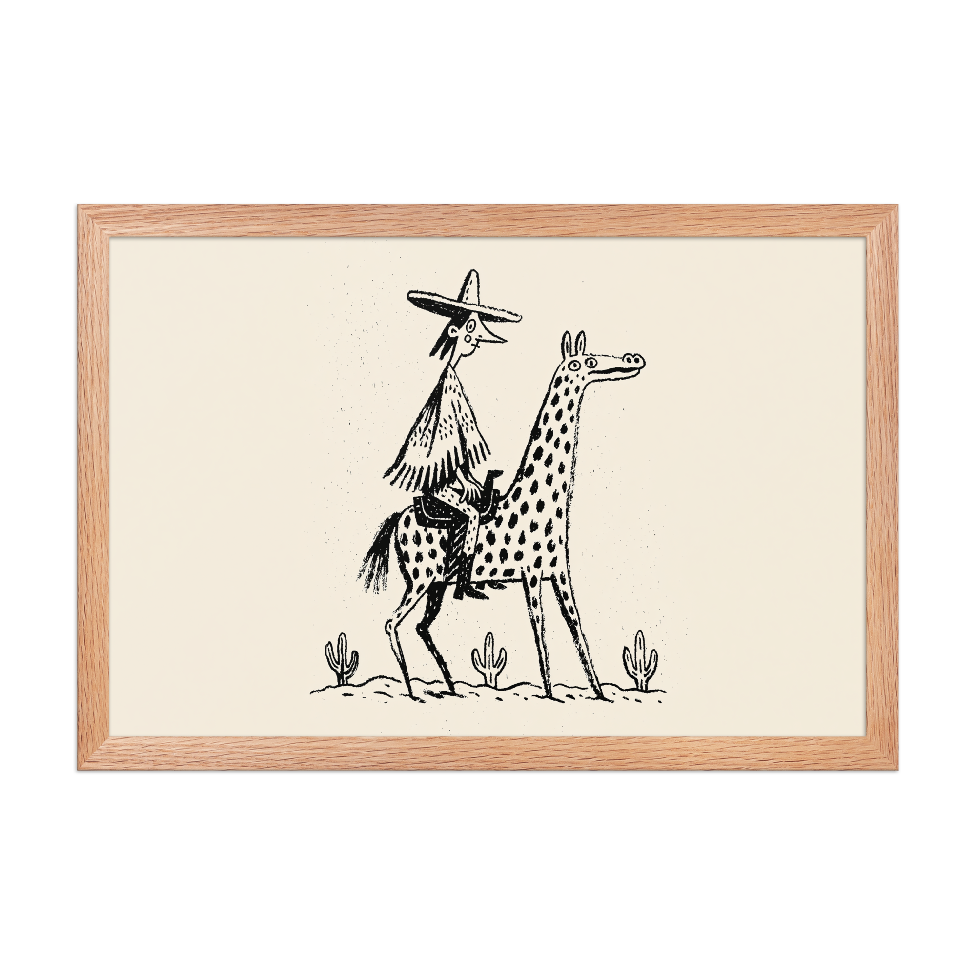 Desert Rider framed art in red oak frame, 12×18 inches