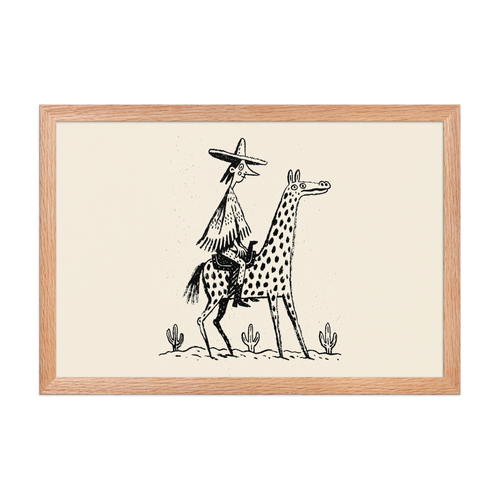 Desert Rider framed art in red oak frame, 12×18 inches