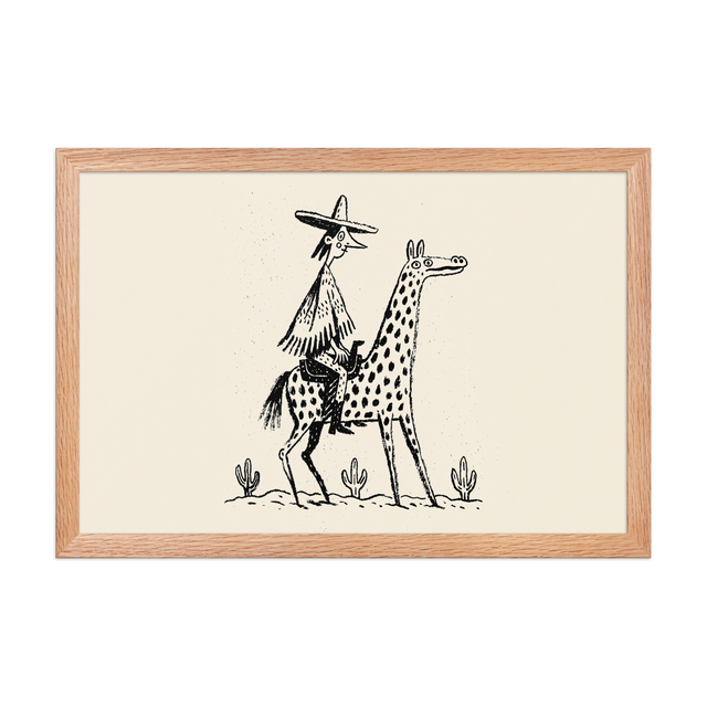 Desert Rider framed art in red oak frame, 12×18 inches
