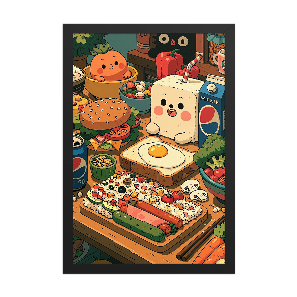 Second Breakfast framed art in black frame, 12×18 inches
