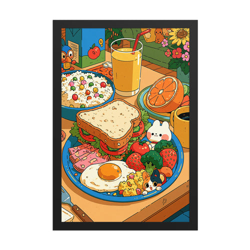 Breakfast Spread framed art in black frame, 12×18 inches