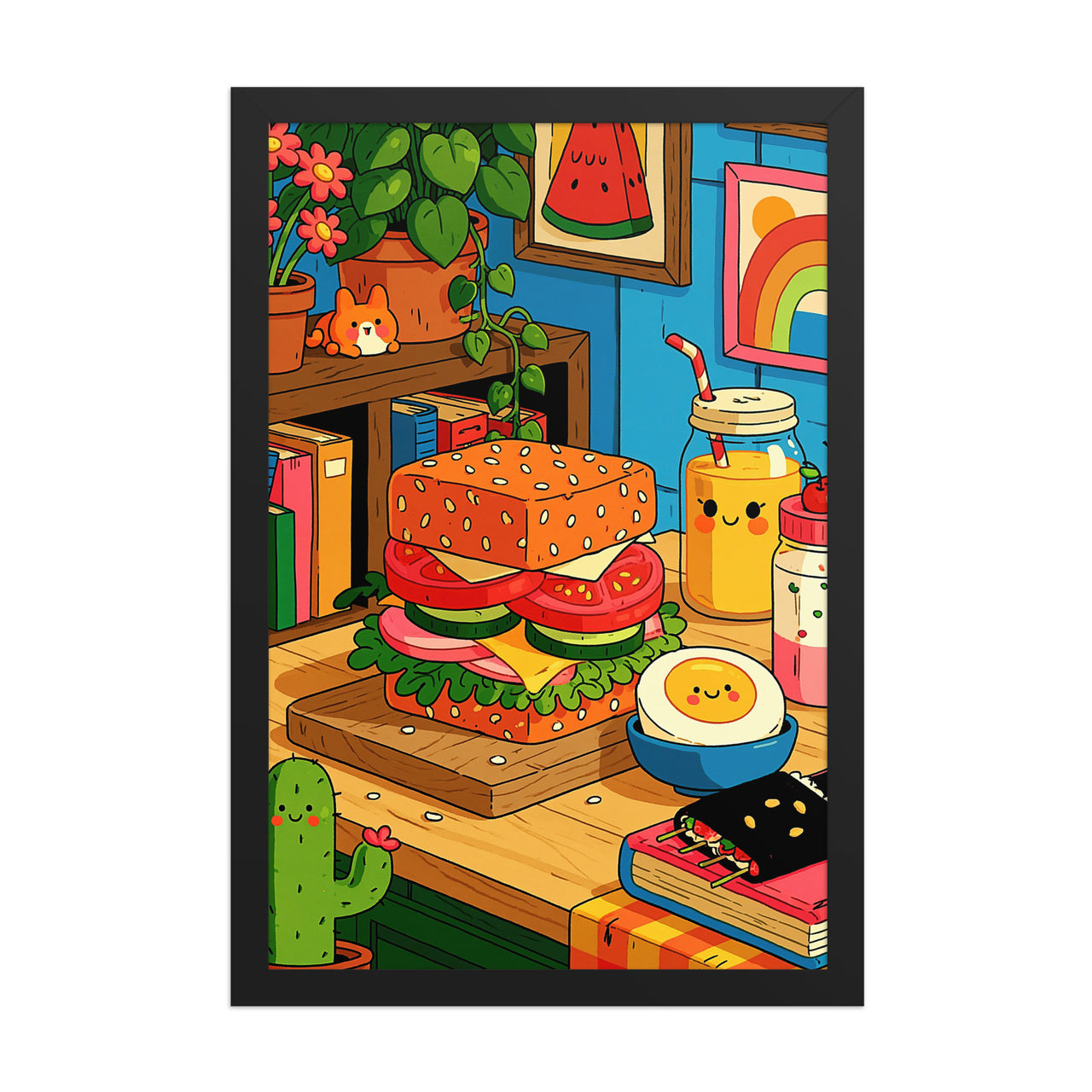 Lunch Break framed art in black frame, 12×18 inches
