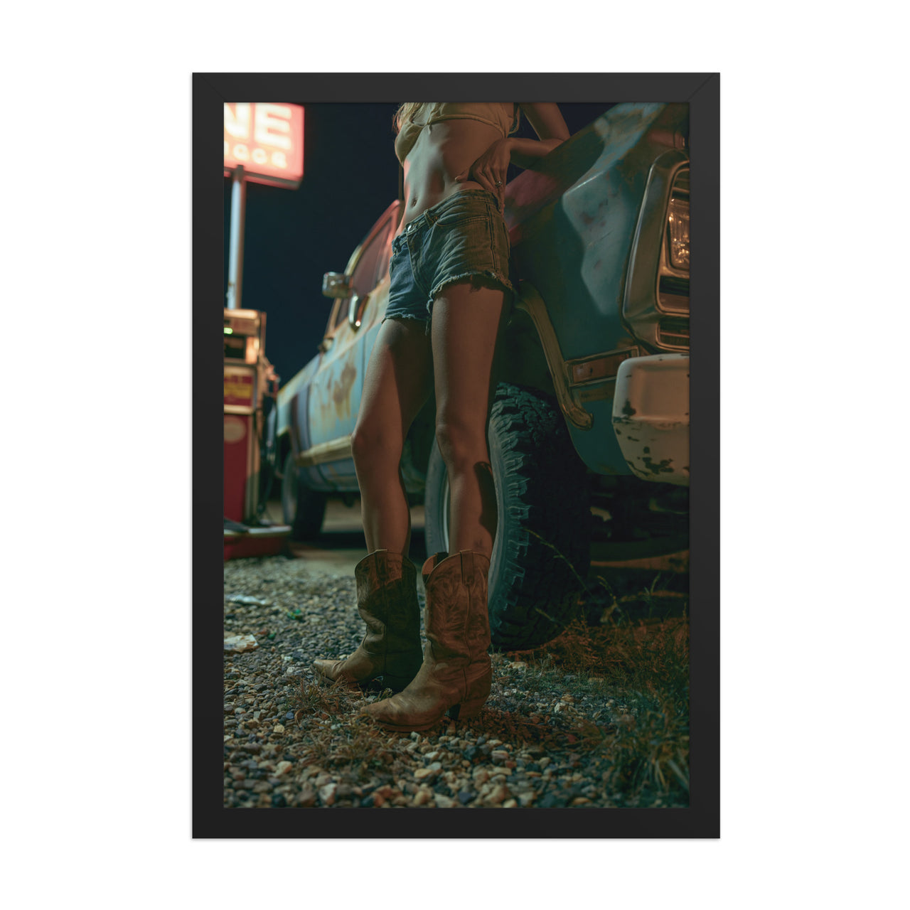 Night Stop framed art in black frame, 12×18 inches