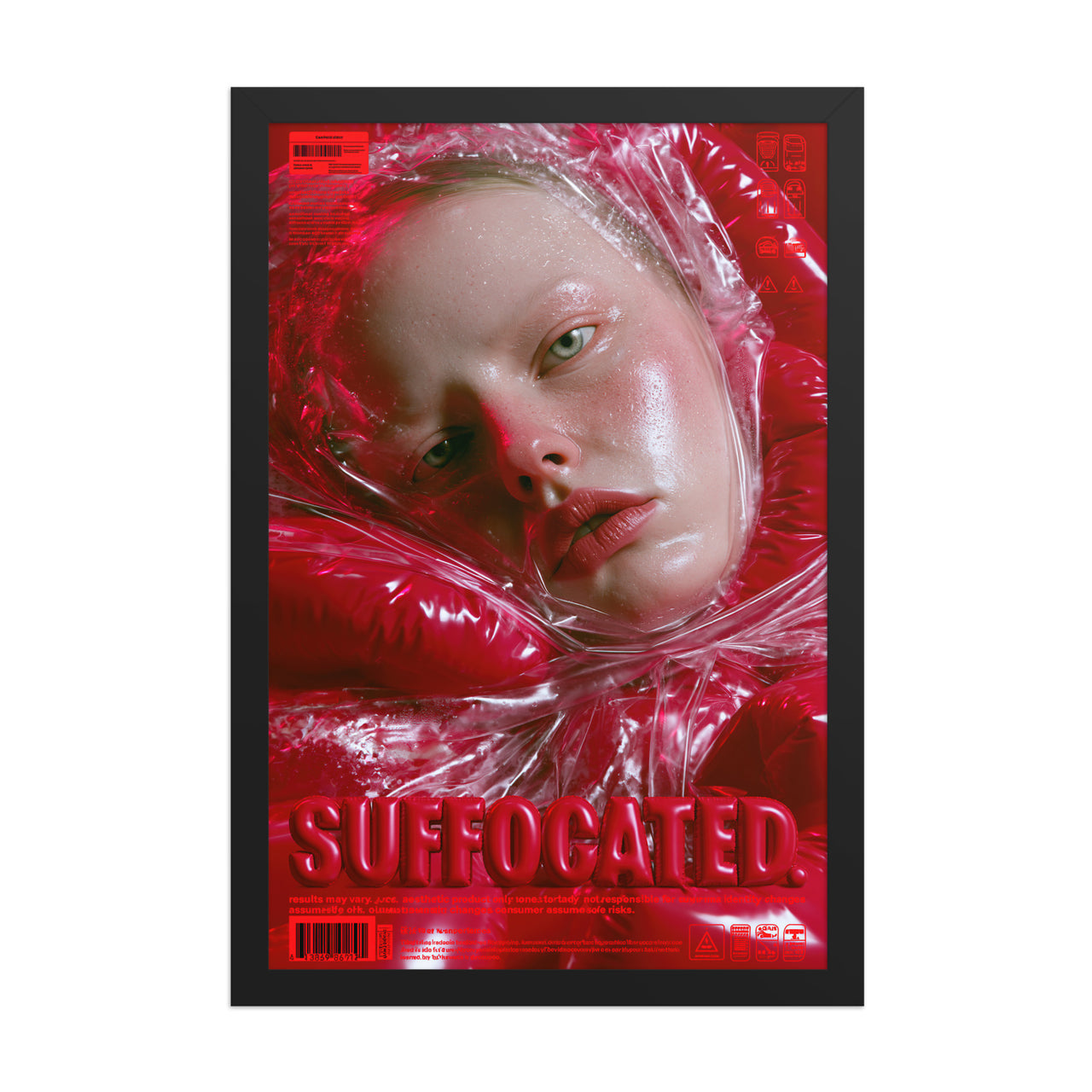 Wrapped framed art in black frame, 12×18 inches