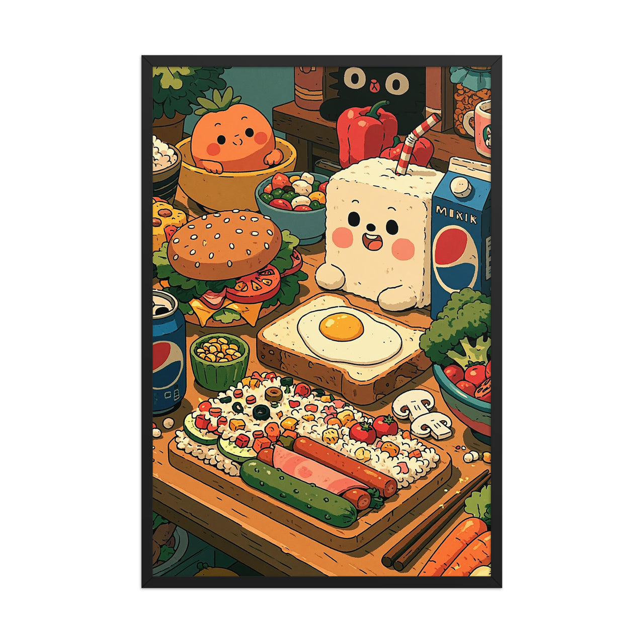 Second Breakfast framed art in black frame, 24×36 inches