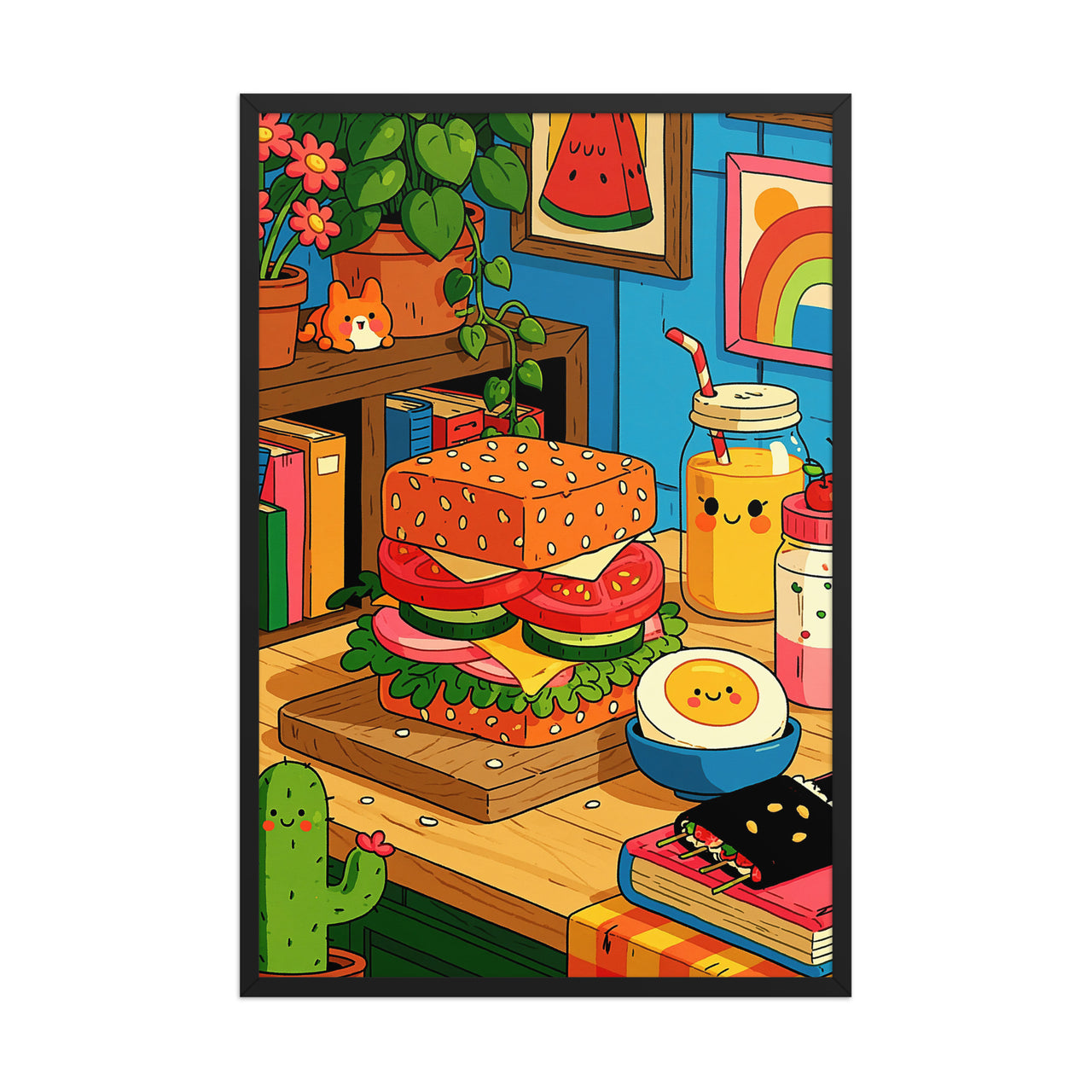 Lunch Break framed art in black frame, 24×36 inches