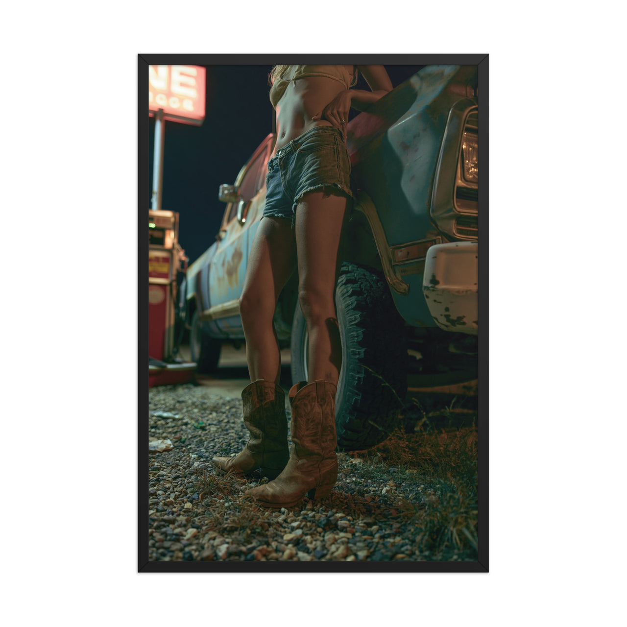 Night Stop framed art in black frame, 24×36 inches