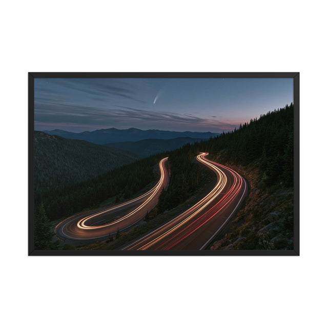 Night Drive framed art in black frame, 24×36 inches
