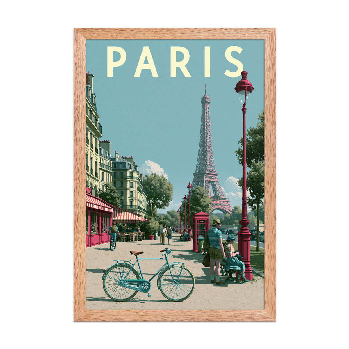 Paris framed art in red oak frame, 12×18 inches