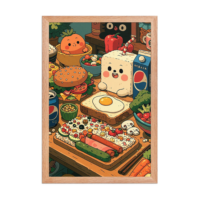 Second Breakfast framed art in red oak frame, 12×18 inches