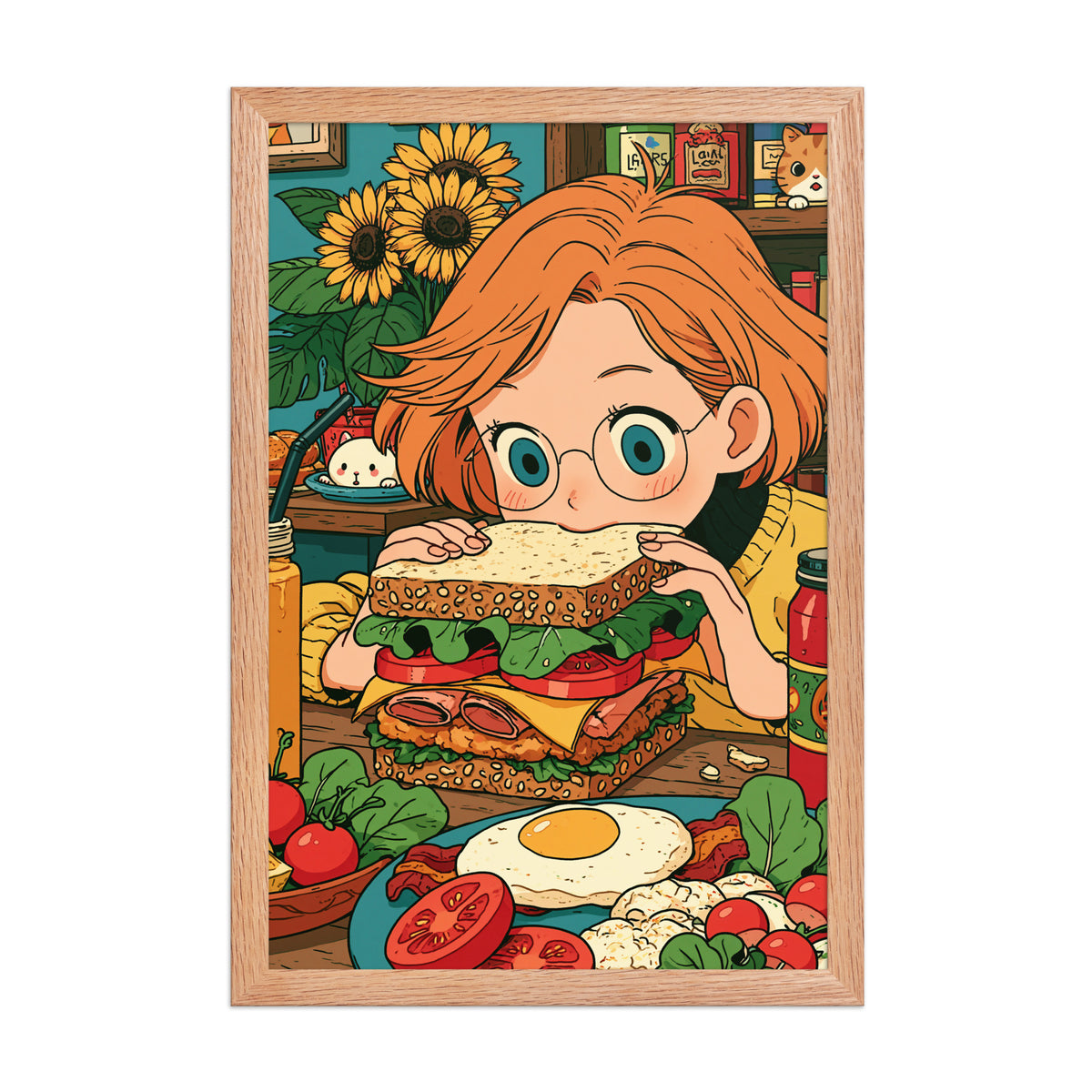 Big Bite framed art in red oak frame, 12×18 inches