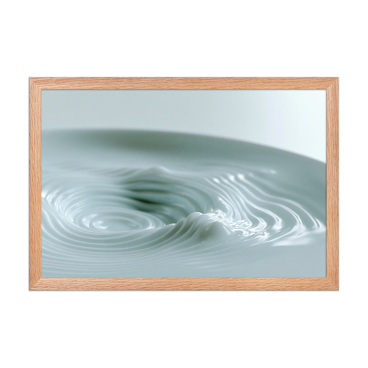Still Water framed art in red oak frame, 12×18 inches