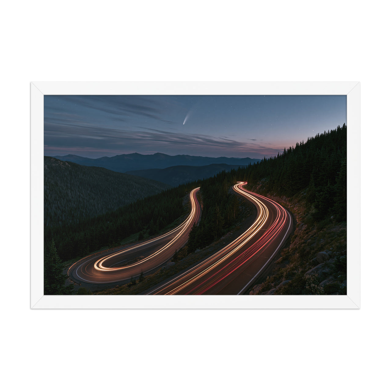 Night Drive framed art in white frame, 12×18 inches