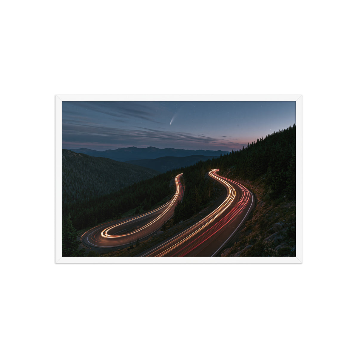 Night Drive framed art in white frame, 20×30 inches