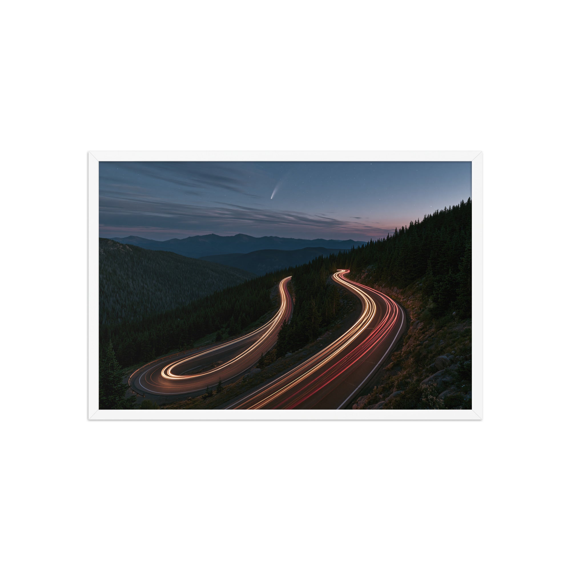 Night Drive framed art in white frame, 20×30 inches