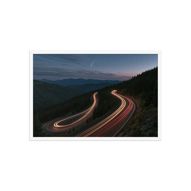 Night Drive framed art in white frame, 20×30 inches