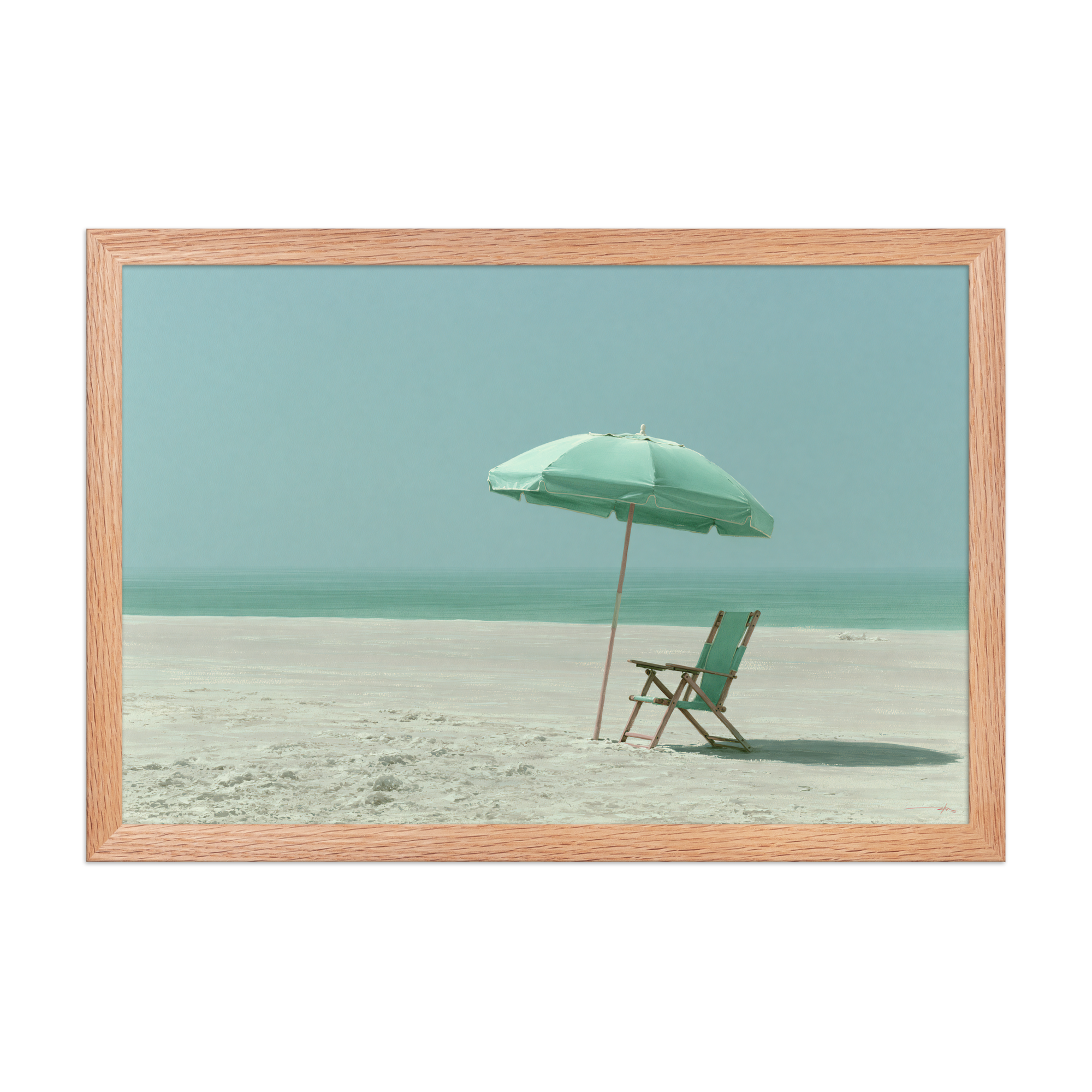 Low Tide framed art in red oak frame, 12×18 inches