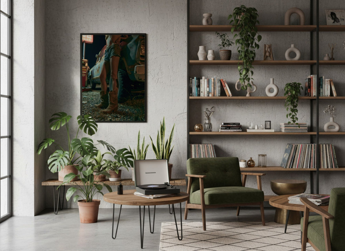 Night Stop framed art in a modern living room