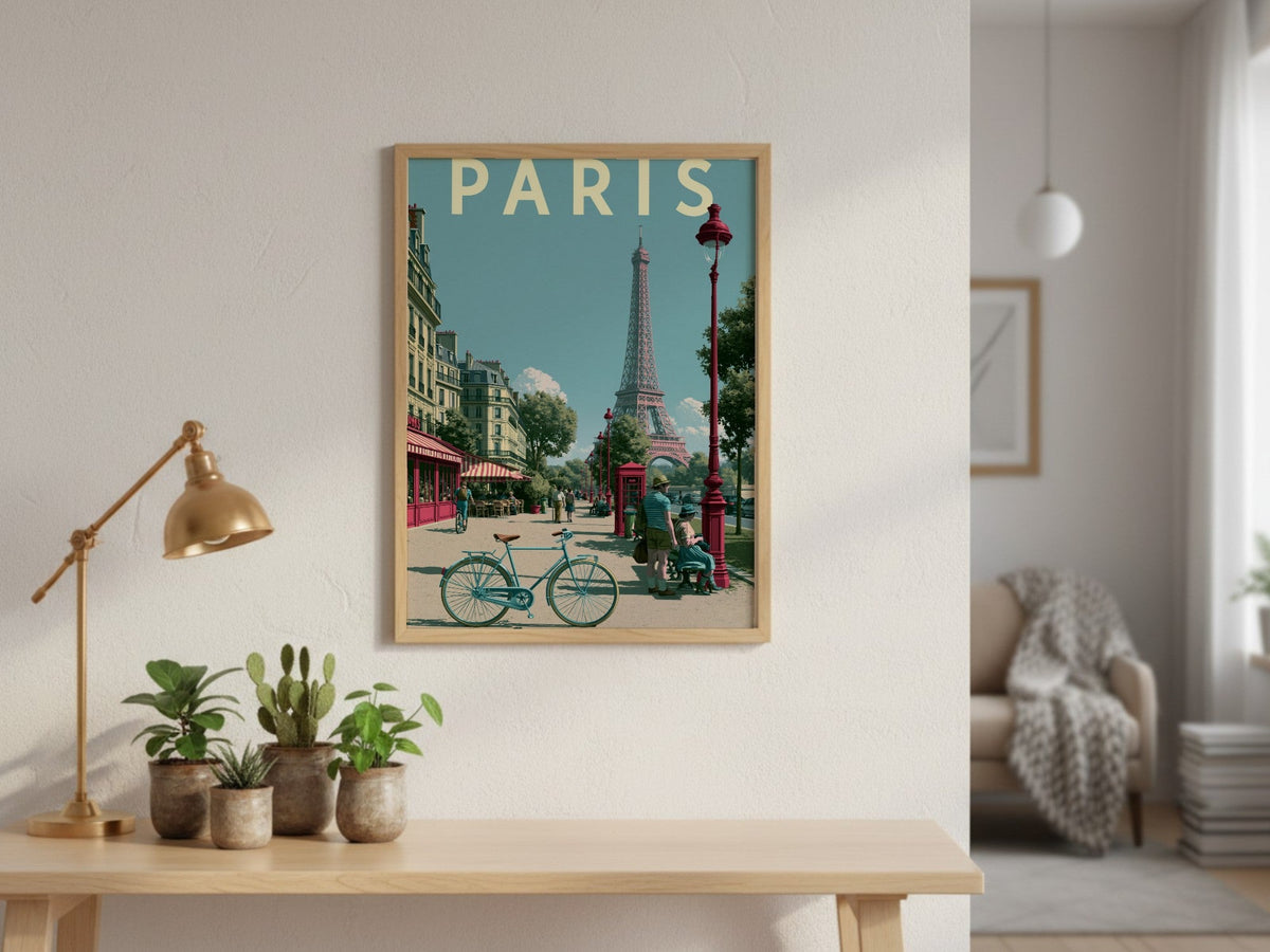 Paris framed art above a console table