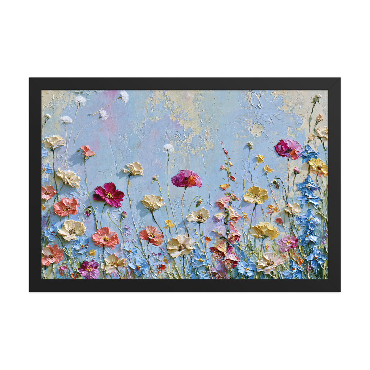 Wildflower Meadow framed art in black frame, 12×18 inches