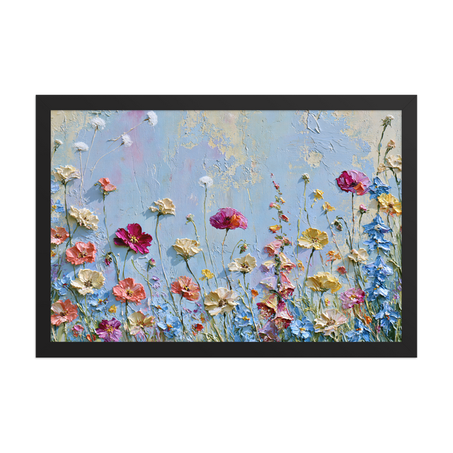Wildflower Meadow framed art in black frame, 12×18 inches