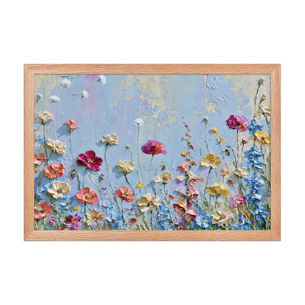 Wildflower Meadow framed art in red oak frame, 12×18 inches
