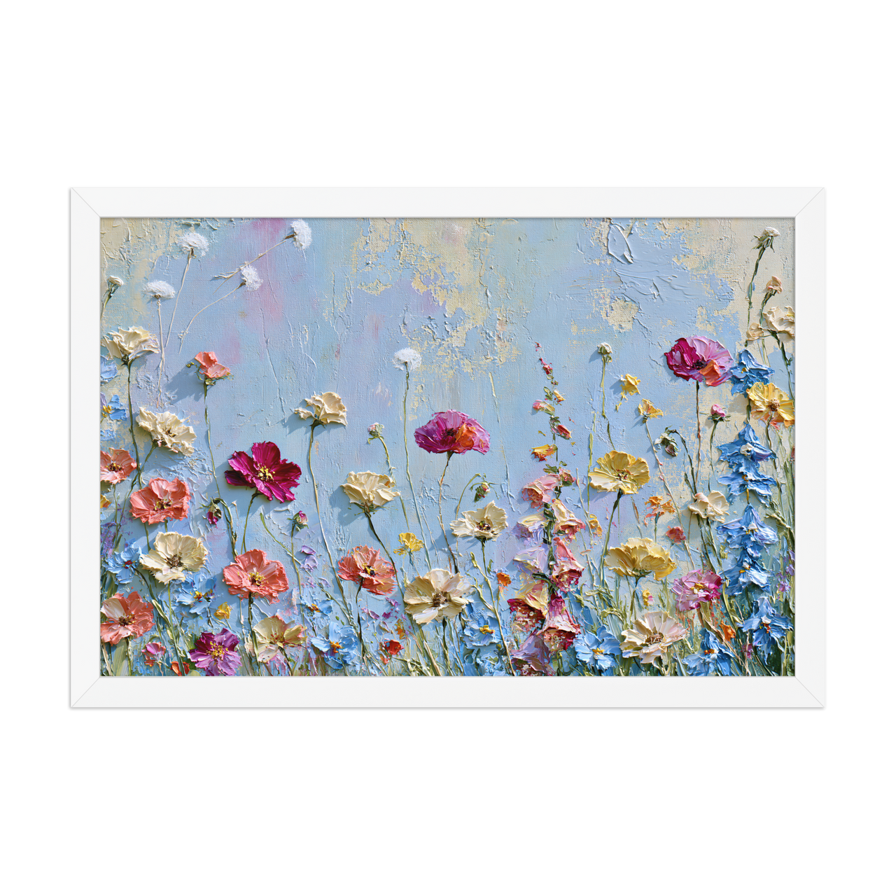 Wildflower Meadow framed art in white frame, 12×18 inches