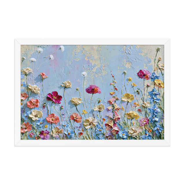 Wildflower Meadow framed art in white frame, 12×18 inches